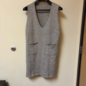 Tan Sleeveless Knit Dress with Pockets